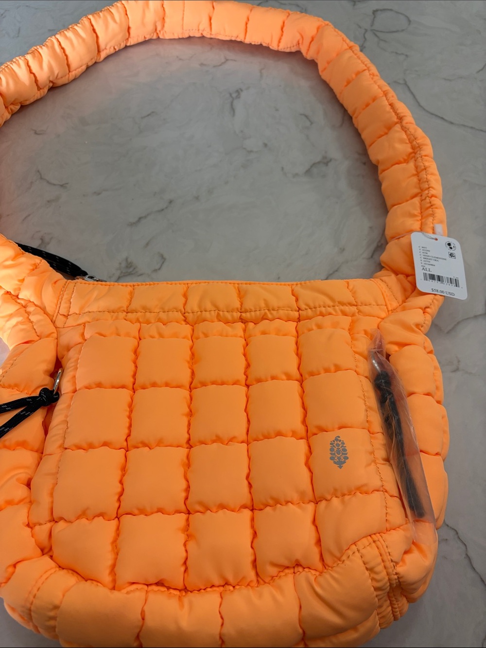 Free People Quilted Padded Shoulder Bag in Bright Orange - Picture 3 of 3